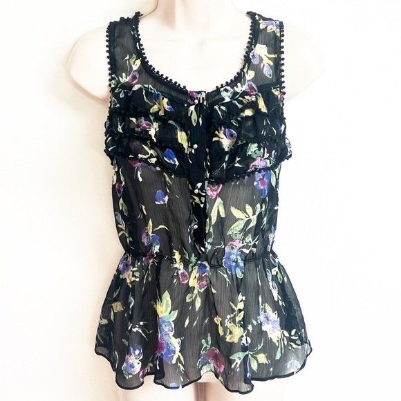Express Tops - 🆕 Express floral peplum sheer scoop neck cami tank top black purple small